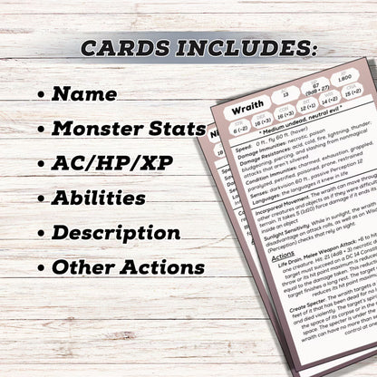 280 Monster Cards from Dungeons & Dragons 5E