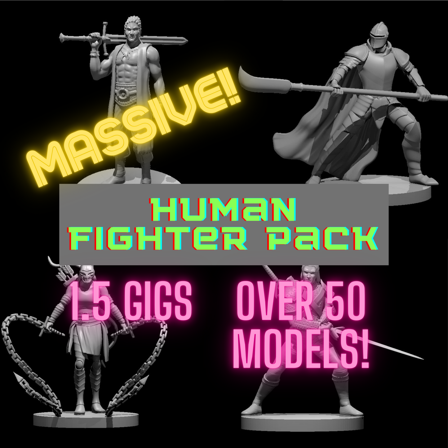 Human Fighter Miniature STL Pack