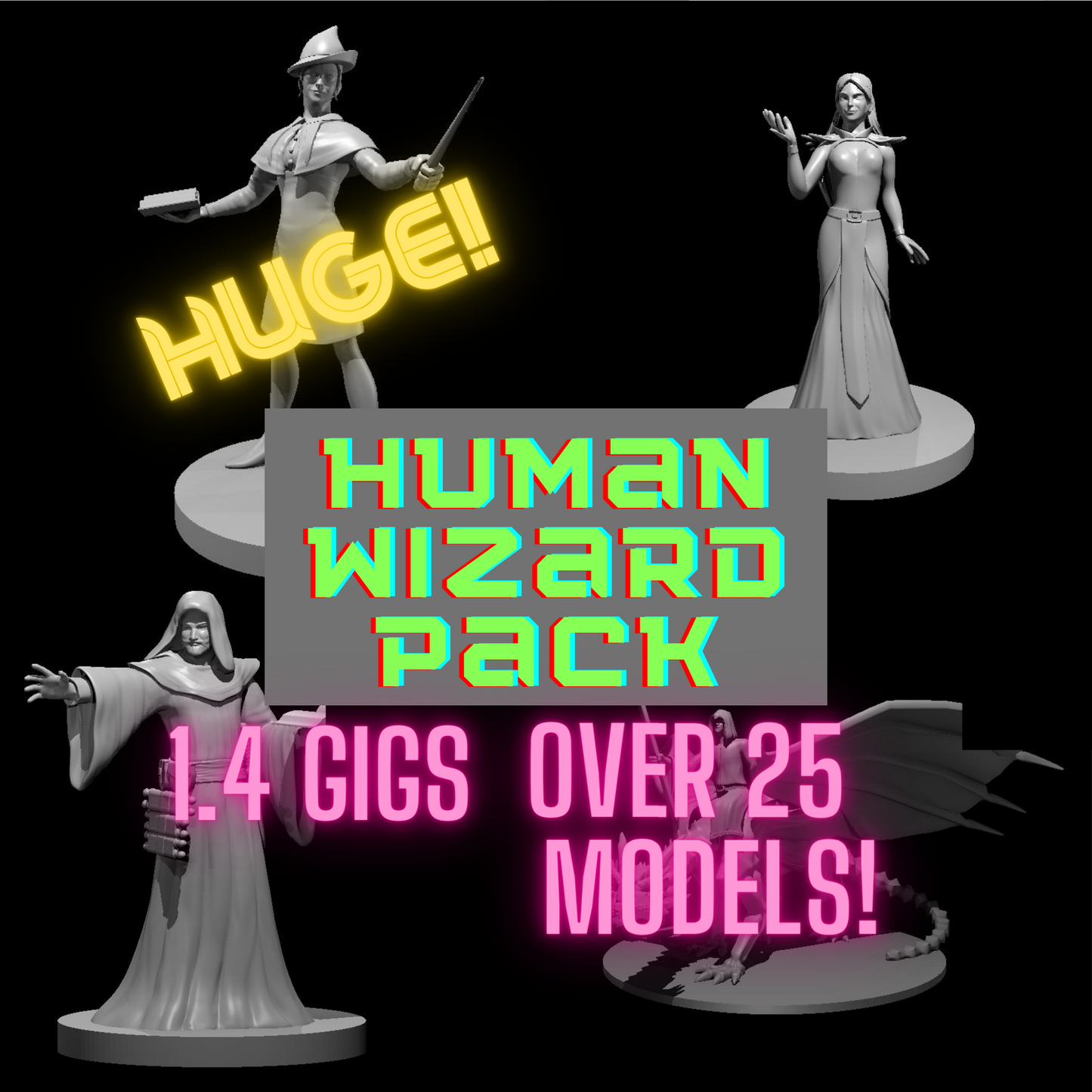 Human Wizard Miniature STL Pack