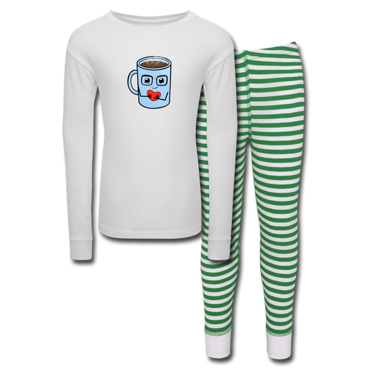 BARE BONEZ Kids’ Pajama Set - white/green stripe